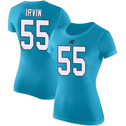 Carolina Panthers Blue Women Bruce Irvin Rush Pride Name and Number NFL Football 55 T Shirt